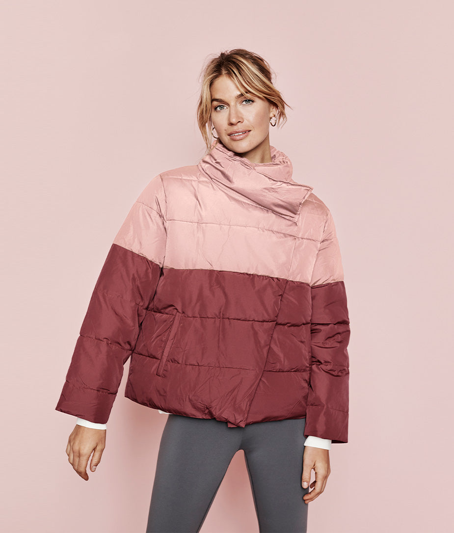 The Colorblock Eco Puffer Jacket - Rosewood & Shell - Image 3