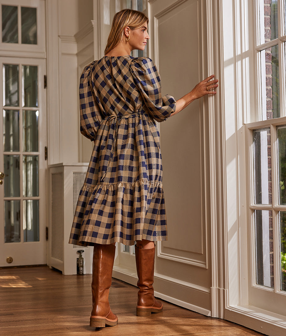 The Tiered Midi Dress - Buffalo Check in Midnight & Toffee - Image 2