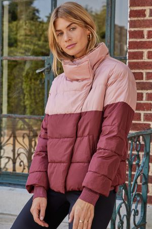 The Colorblock Eco Puffer Jacket - Rosewood & Shell