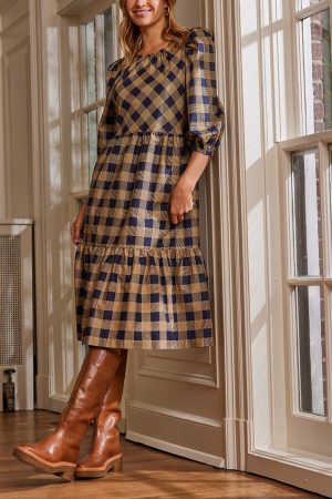 The Tiered Midi Dress - Buffalo Check in Midnight & Toffee