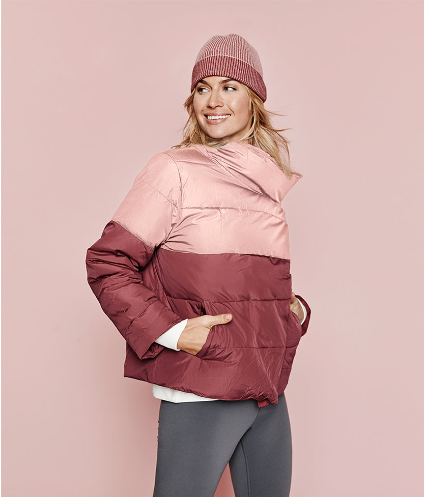 The Colorblock Eco Puffer Jacket - Rosewood & Shell - Image 4