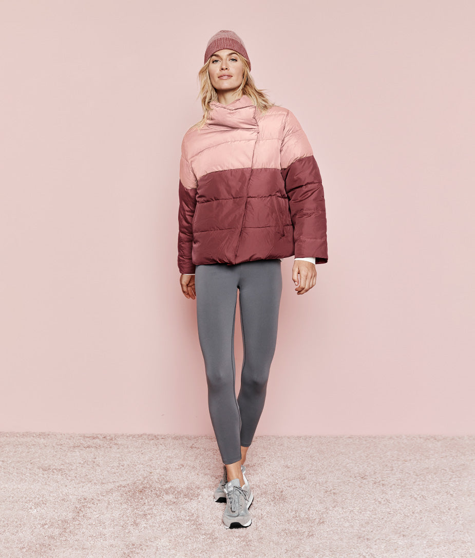 The Colorblock Eco Puffer Jacket - Rosewood & Shell - Image 5