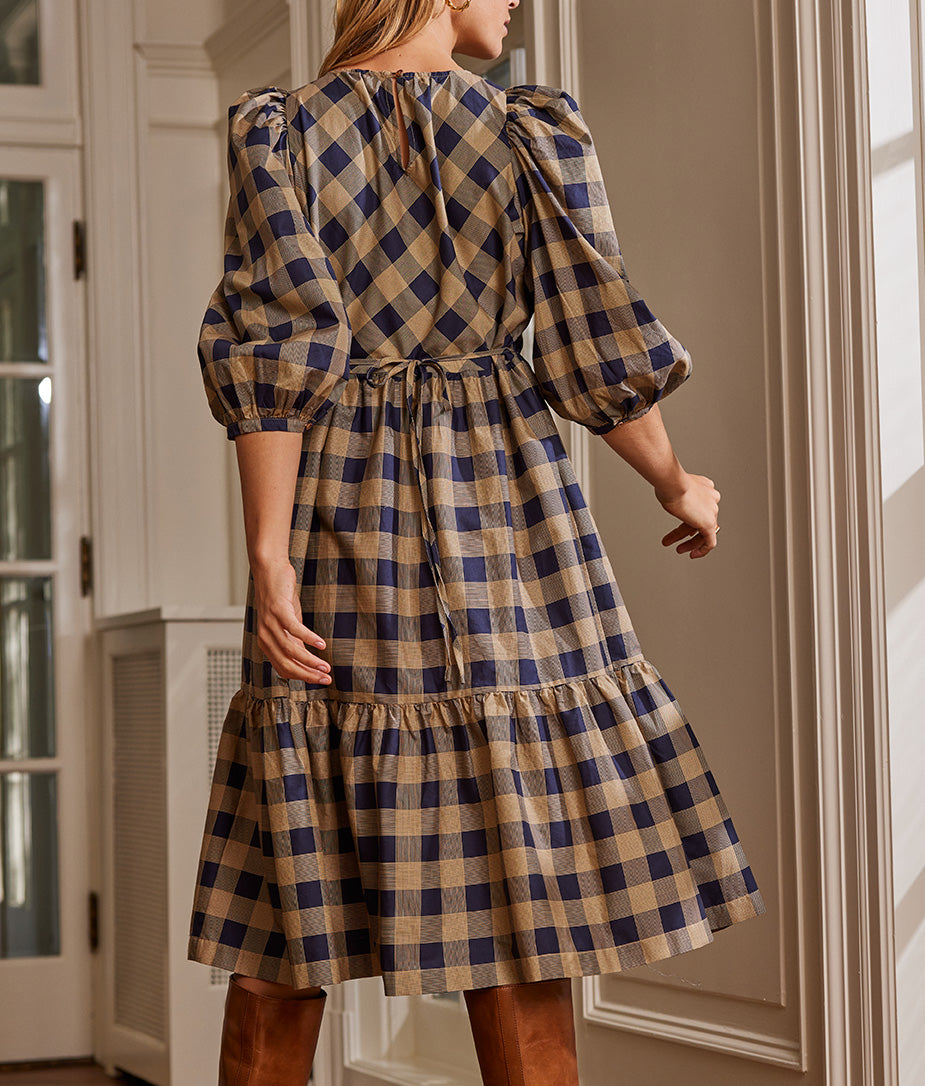 The Tiered Midi Dress - Buffalo Check in Midnight & Toffee - Image 4