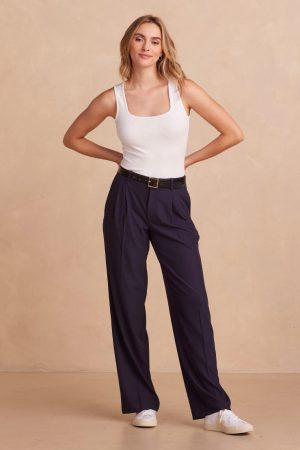 The Classic Pleat Straight Leg Trouser Pant - Midnight