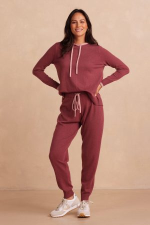 The Coziest Cashmere Blend Jogger - Rosewood & Shell
