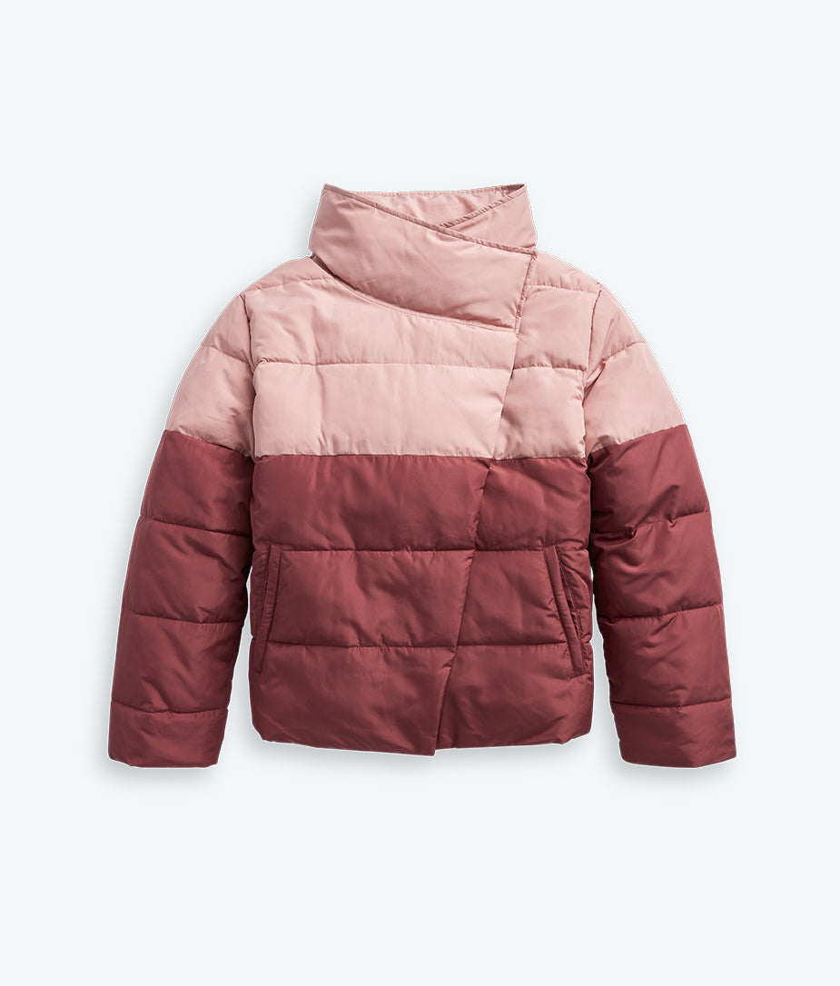 The Colorblock Eco Puffer Jacket - Rosewood & Shell - Image 6