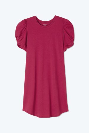 The Luxe Pima Twist-Sleeve T-Shirt Dress - Currant