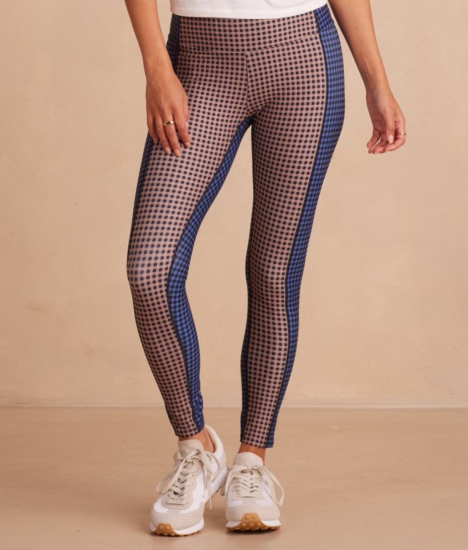 The Colorblocked High Rise 7/8 Legging - Gingham in Blue Mountain & Toffee - Image 2
