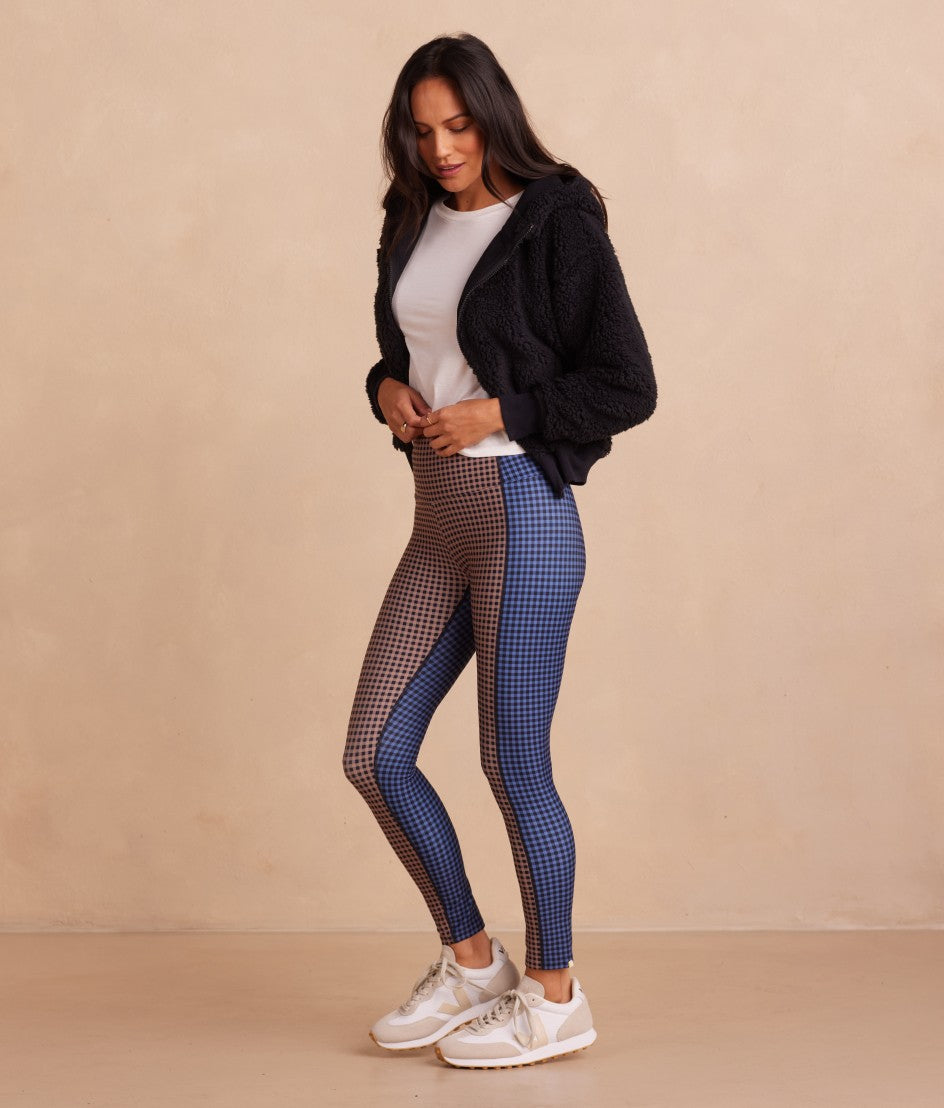 The Colorblocked High Rise 7/8 Legging - Gingham in Blue Mountain & Toffee - Image 4