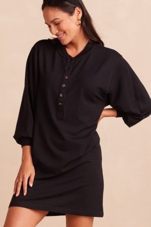 The Softest French Terry Henley Dress - Sea Urchin