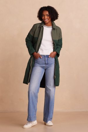 The Long Colorblock Eco Quilted Coat - Olive & Eden